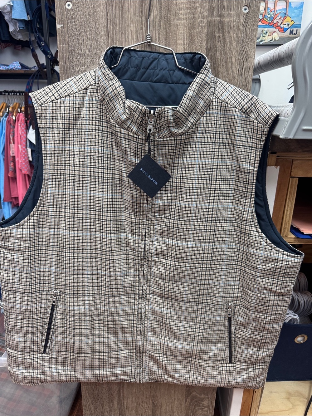 Scott Barber navy/Khaki Reversible Plaid Quilted Men's Vest